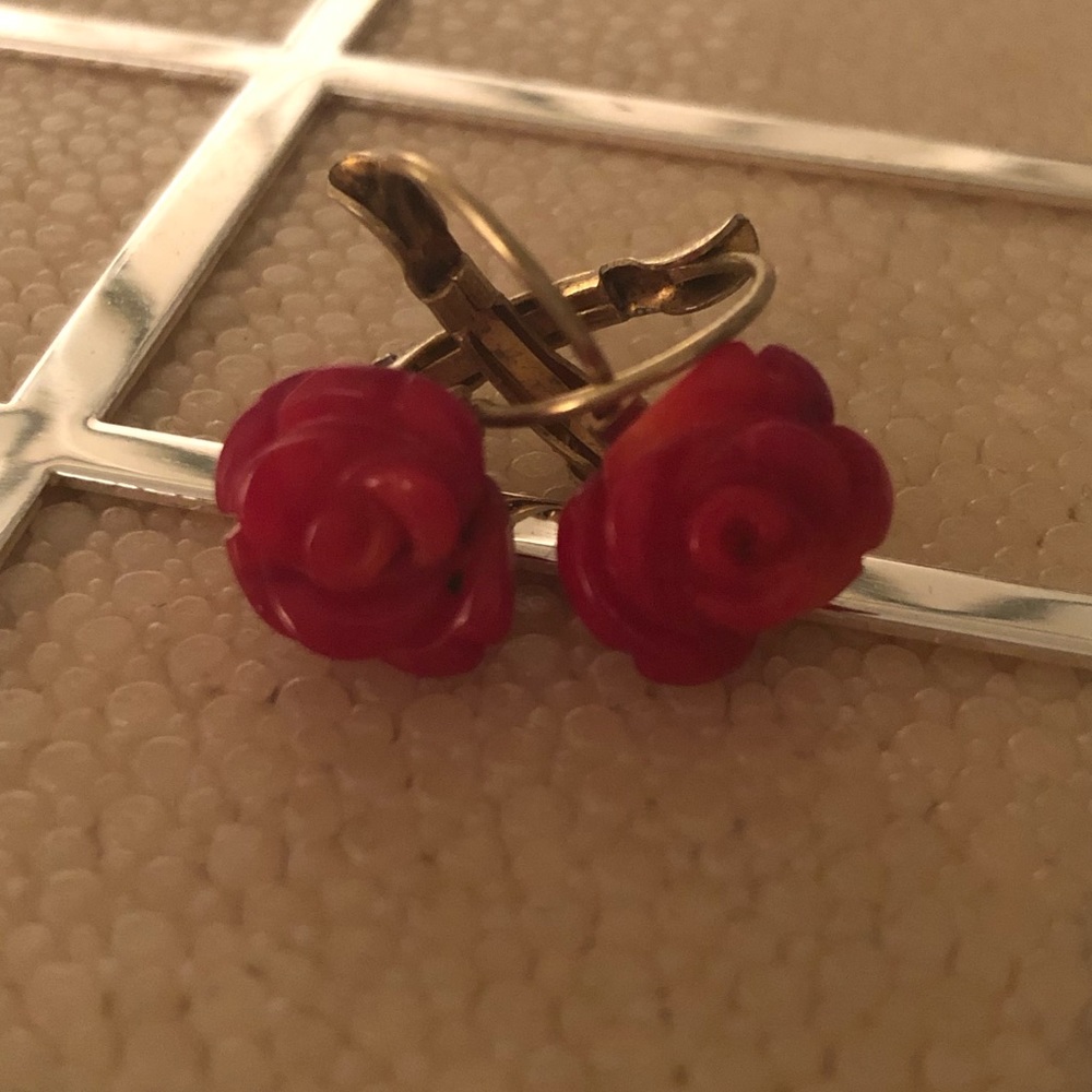 Coral rose drop earrings.